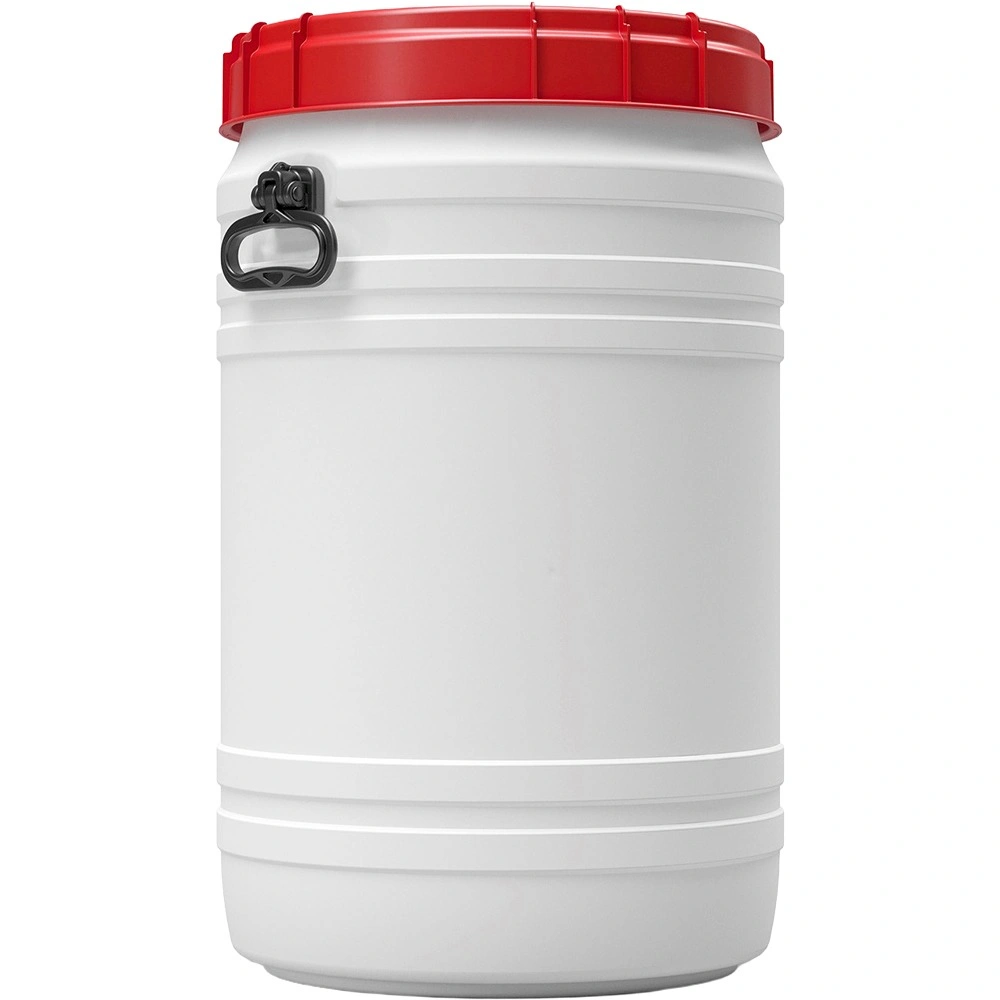 21gal_75-liter_white-hdpe-total-opening-drum-with-red-lid-and-black-handles_tamper-evident_u 21 Gallon White Plastic Drum with Screw On Lid and Handles, Tamper Evident, UN Rated - Image 1