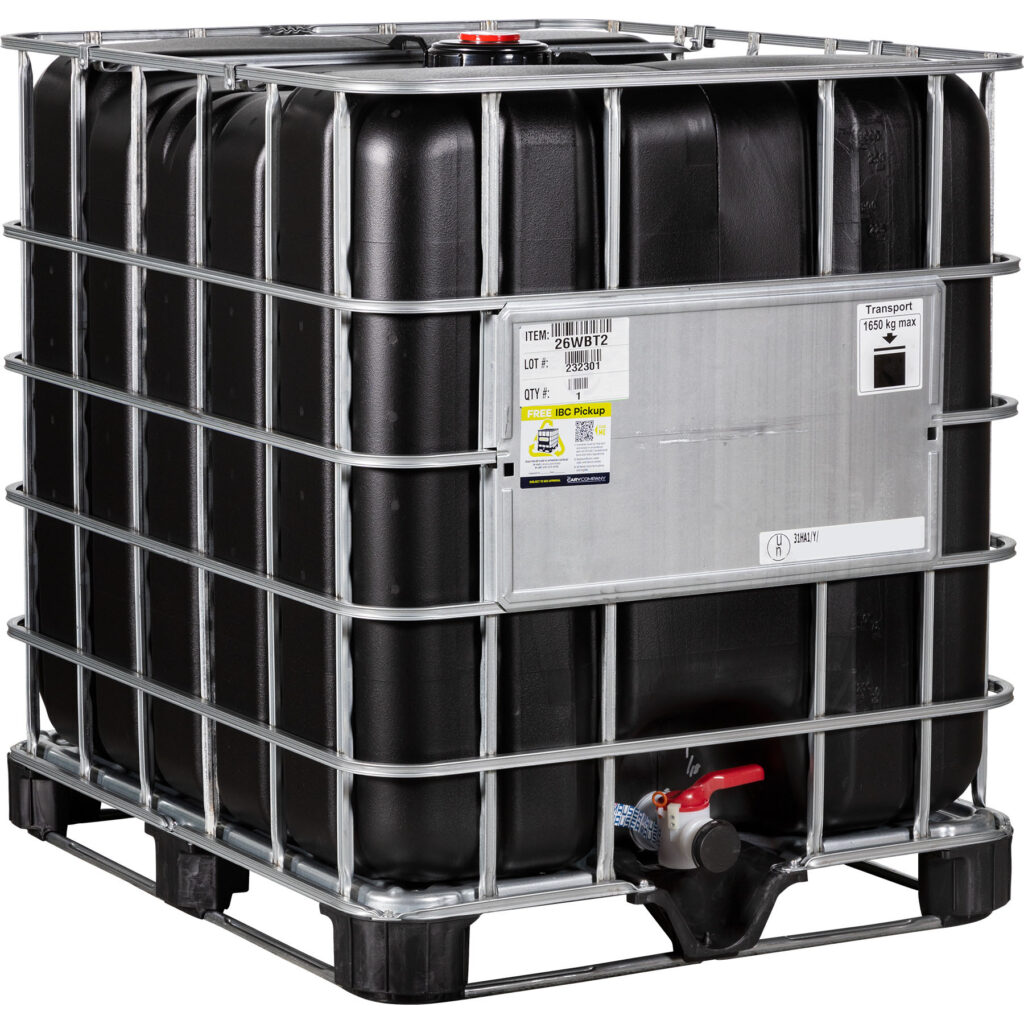 275 gallon black ibc tote 2 inch camlock valve composite pallet 26wbt2 1
