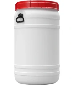 30 Gallon White Plastic Drum with Screw On Lid and Handles UN Rated