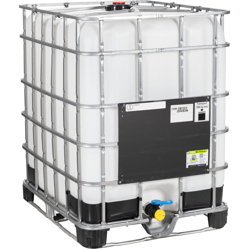 330 Gallon IBC Tote Rebottled UN Rated with 2 Inch NPT Valve and Steel Composite Pallet | Titanic Drums & IBC Tanks