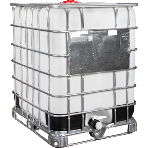 330 Gallon IBC Tote, Rebottled, UN Rated, 2" Camlock Valve, Steel/Composite Pallet