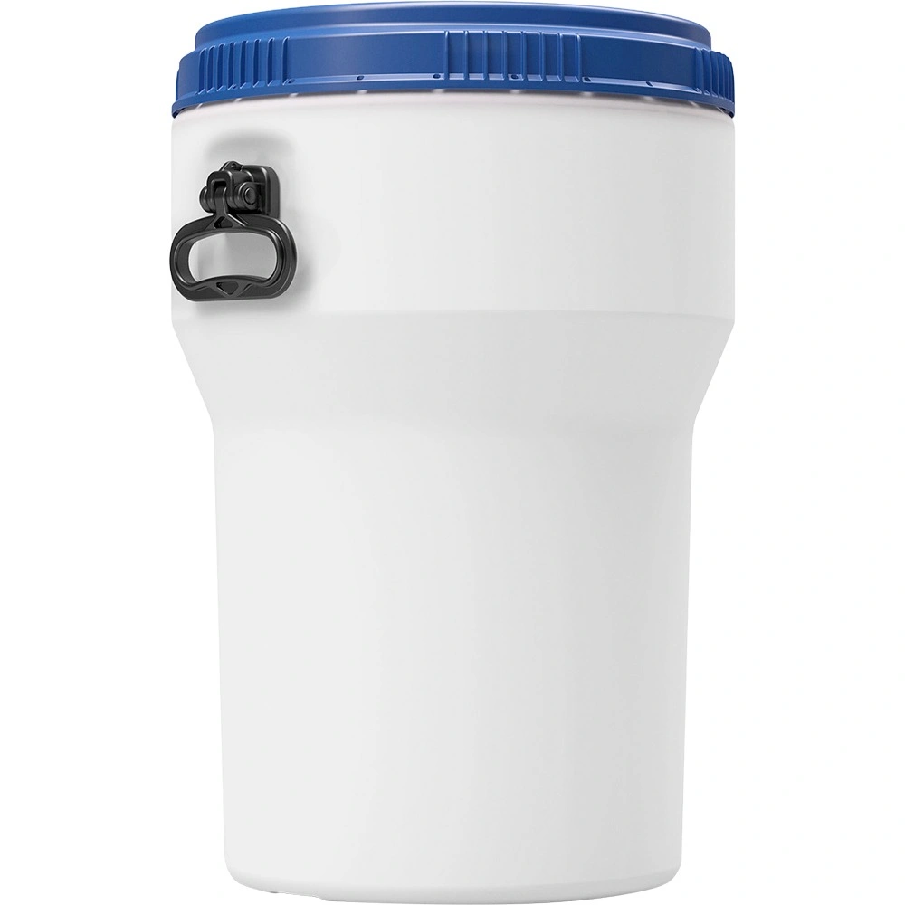40-liter_white-hdpe-nestable-drum-with-blue-lid-and-black-handles_1h2-x65-y65-z65-s_57w40c_1 10.6 Gallon White Plastic Drum with Screw On Lid and Handles, UN Rated - Image 1