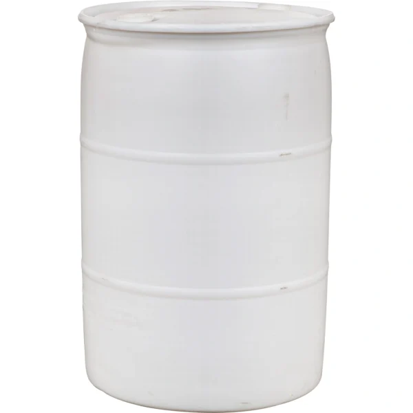 55 Gallon Tight Head Natural Plastic Drum, Reconditioned, UN Rated, 2" NPS & 2" Buttress Fittings