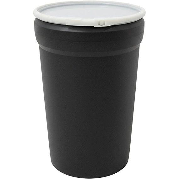 55gal-black-plastic-drum_taper-sided_un-rated_natural-cover-with-plastic-lever-lock_99g5td_1 55 Gallon Black Plastic Drum, Taper Sided, UN Rated, Natural Cover w/Plastic Lever Lock - Image 1