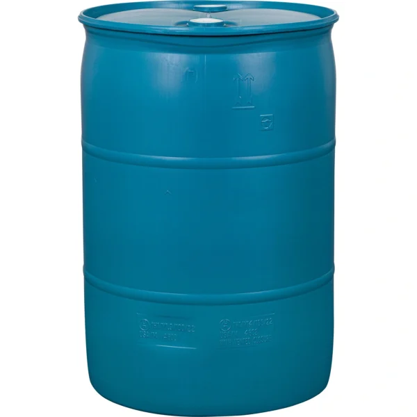55 Gallon Blue Tight Head Plastic Drum, UN Rated, 2" NPS & 2" Buttress Fittings