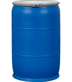 57 Gallon Blue Open Head Plastic Drum with Plain Natural Cover and Lever Lock Ring