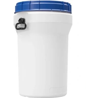 19.8 Gallon White Plastic Drum with Screw On Lid and Handles UN Rated