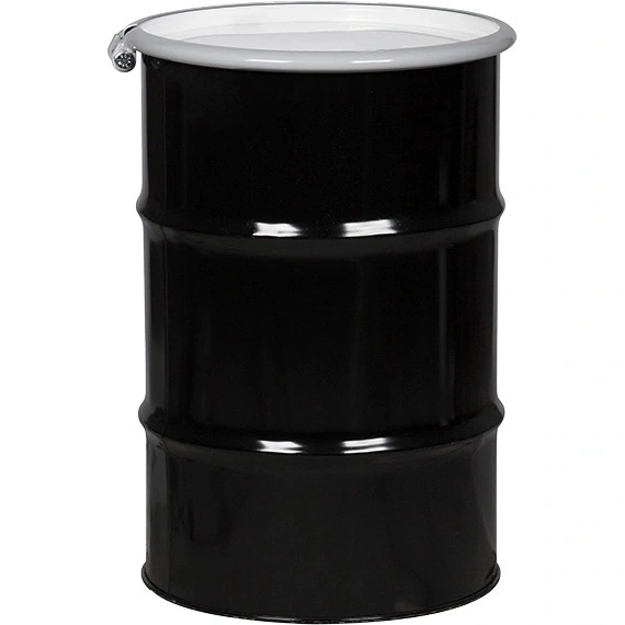 30-gallon-black-steel-drum-open-head-un-rated-bolt-ring-white-lid_26wd3m_1 30 Gallon Steel Drum, Black, UN Rated, Unlined, White Cover w/Bolt Ring - Image 1