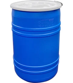 30 gallon blue plastic open head drum natural cover 2 inch and 0.75 inch fitting