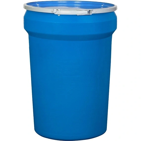 30gal-blue-plastic-drum_taper-sided_un-rated_cover-with-metal-lever-lock_99g334 30 Gallon Blue Plastic Drum, Taper Sided, UN Rated, Cover w/Metal Lever Lock - Image 1