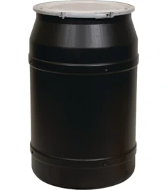 55 gallon black plastic drum un rated cover with metal lever lock 56be5k 1