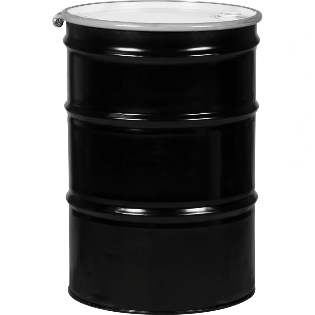 55 gallon black steel drum open head un rated lined bolt ring 2 inch 34 inch bung 26w5d