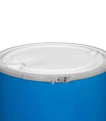 55 Gallon Blue Plastic Drum Straight Sided UN Rated with Metal Lever Lock | Titanic Drums & IBC Tanks