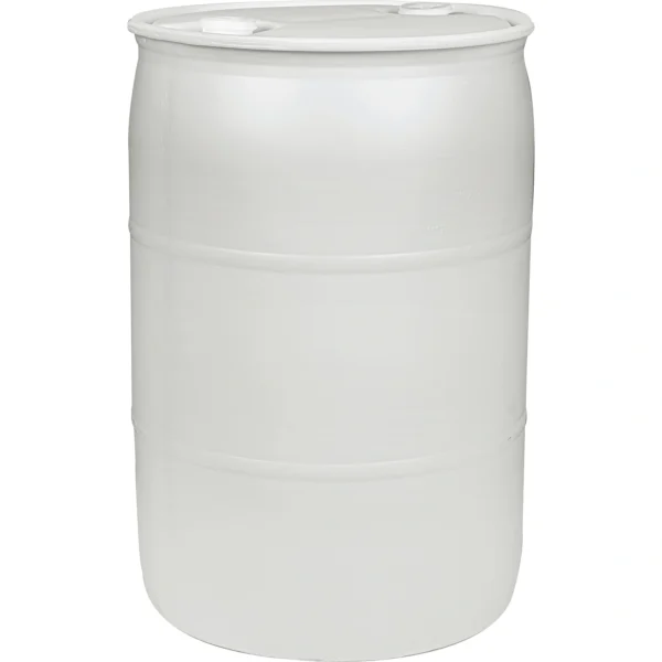 55 Gallon Natural Tight Head Plastic Drum, UN Rated, 2" NPT & 2" Buttress Fittings