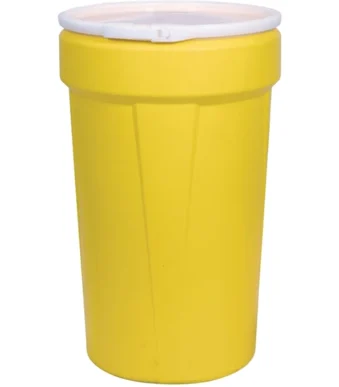 55 gallon yellow plastic drum taper sided un rated cover with plastic lever lock 56bt5y 1