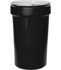 55 Gallon Black Plastic Drum Taper Sided UN Rated with Metal Lever Lock | Titanic Drums & IBC Tanks
