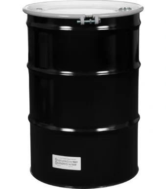 55 gallon steel open head drum black unlined un rated white cover bolt ring 2 inc