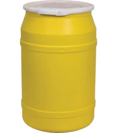 55 Gallon Yellow Plastic Drum UN Rated with Metal Lever Lock | Titanic Drums & IBC Tanks