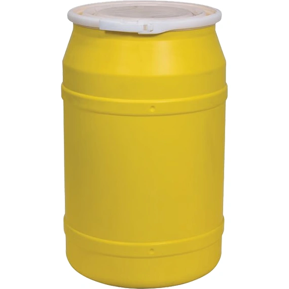55-gallon_yellow-plastic-drum_un-rated_cover-with-plastic-lever-lock_56bs5y_1 55 Gallon Yellow Plastic Drum, UN Rated, Cover w/Plastic Lever Lock - Image 1