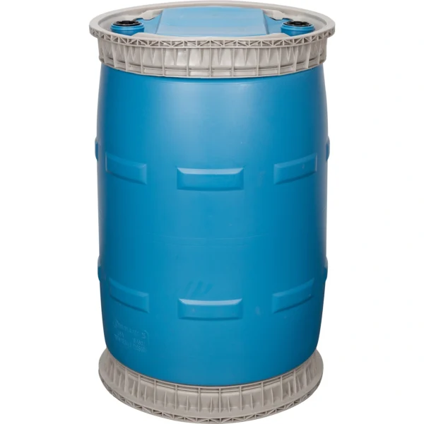 55 Gallon Blue Plastic Tight Head Drum, UN Rated, 2" Buttress Fittings