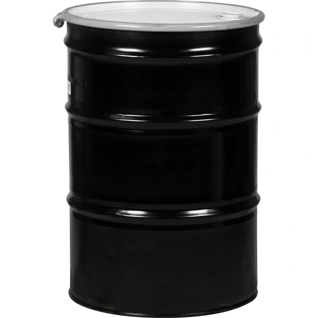 55gal steel drum black reconditioned un rated lined cover with bolt ring 2in and 0
