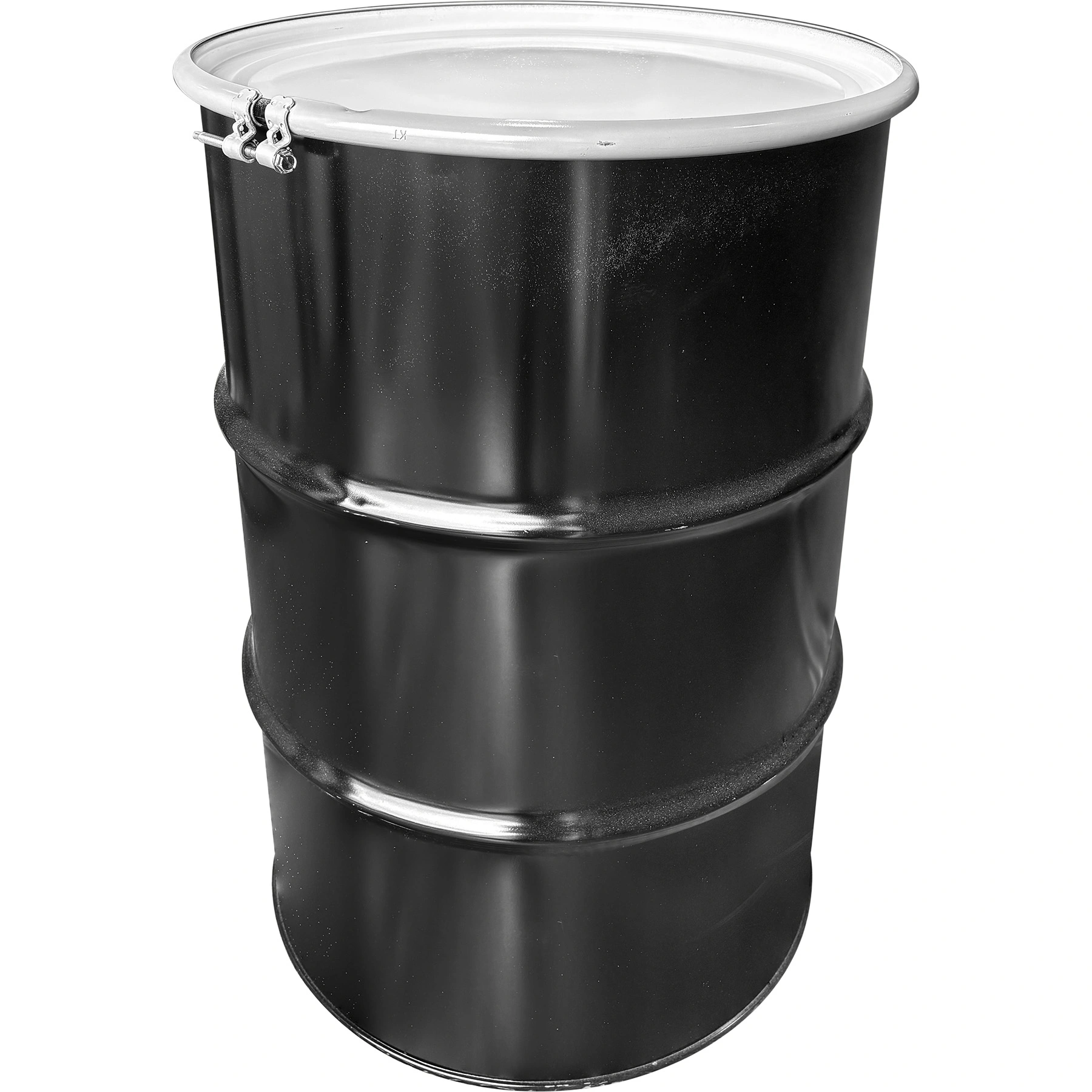 55gal-steel-drum_black_unlined_16-gauge_cover-with-bolt-ring_26wg54_1 55 Gallon Steel Drum, Black, Unlined, 16GA, Cover w/Bolt Ring - Image 1