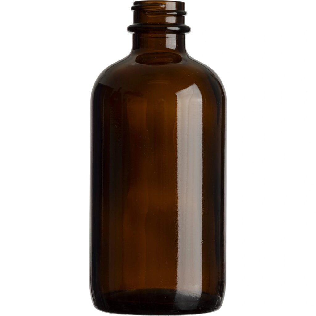 6 oz Amber Boston Round Glass Bottle | Titanic Drums & IBC Tanks