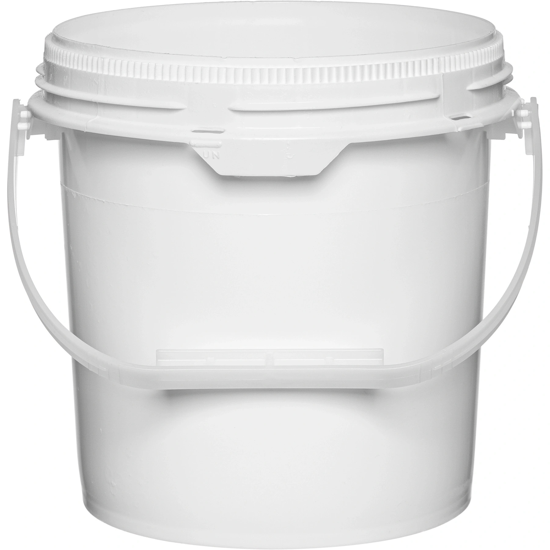 B12 1.25 Gallon White Plastic Pail w/Plastic Handle, Threaded Opening, Life Latch, UN Rated - Image 1