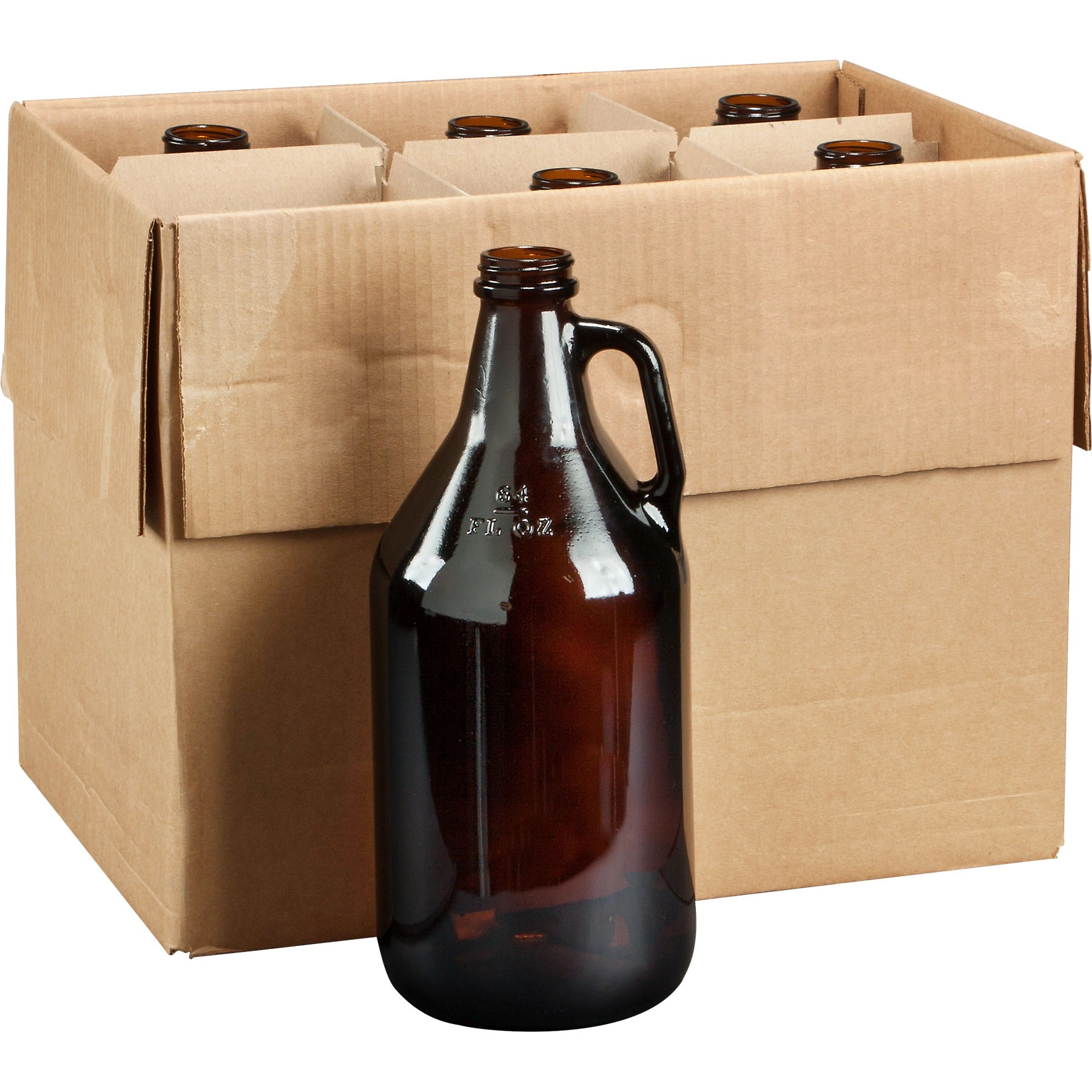 U1 1/2 Gallon (64 oz.) Amber Glass Beer Growler, 38mm 38-405 - Image 1