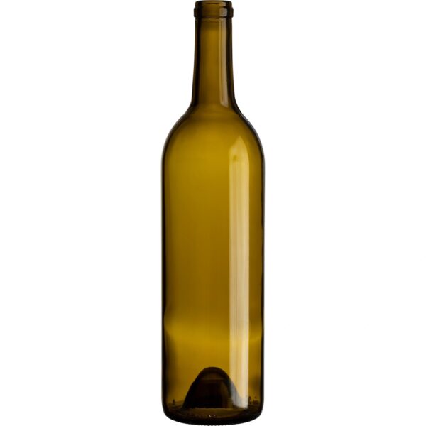 750 ml Antique Green Bordeaux Wine Bottles, Punted Bottom, Cork