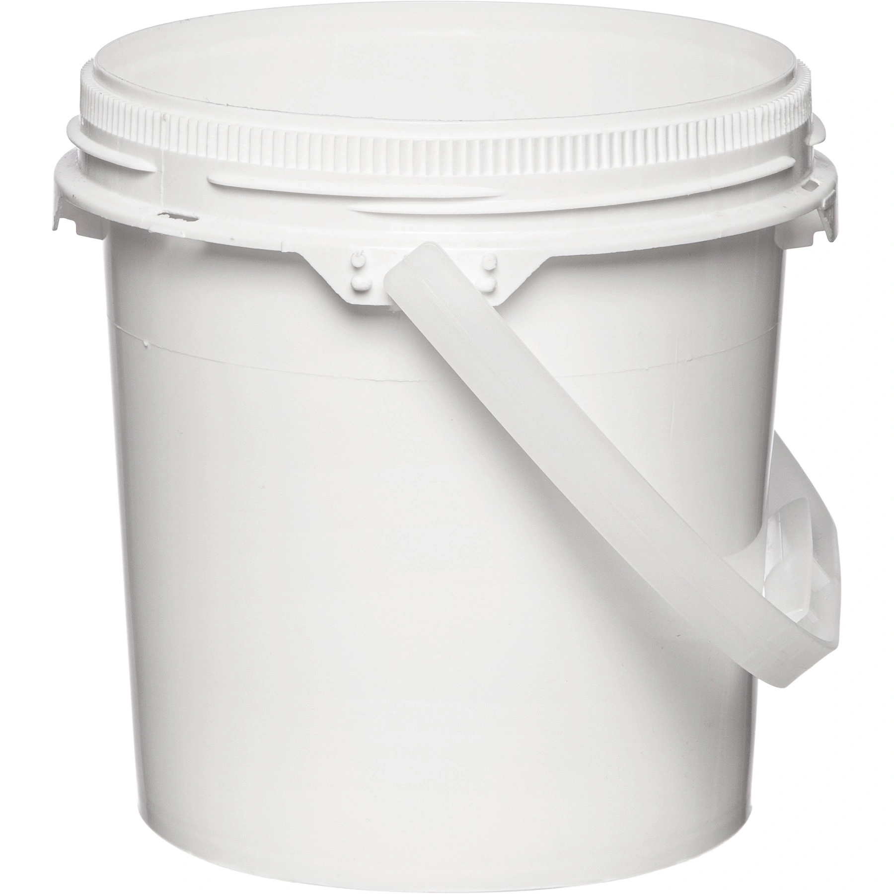 y1 0.6 Gallon White Plastic Pail w/Plastic Handle, Threaded Opening, Life Latch, UN Rated - Image 1
